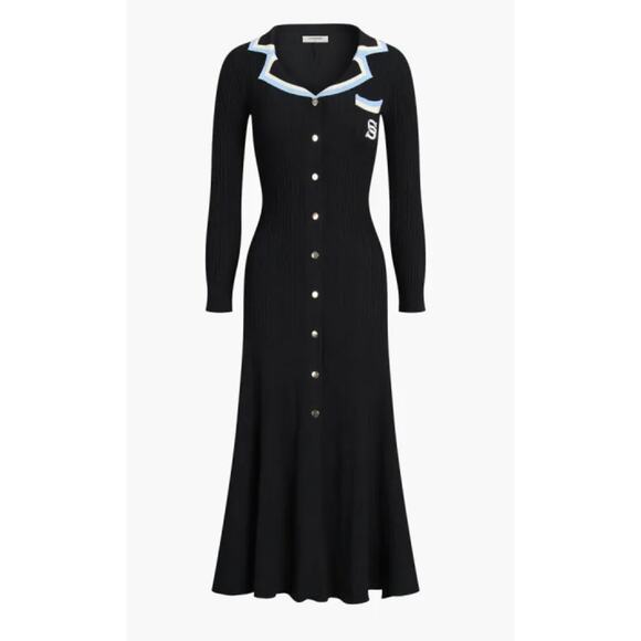 Commense Contrast Trim Collared Long Sleeve Knit Dress Womans Medium - Picture 12 of 12